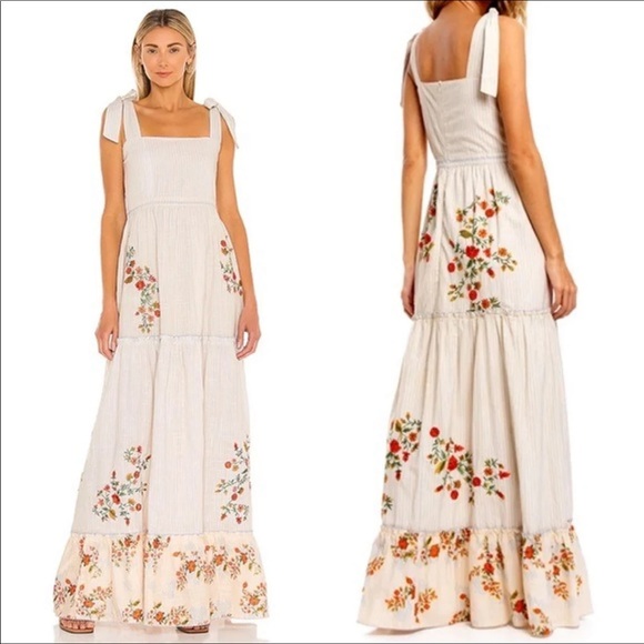 NEW Agua Bendita Helina Sunbaze Embroidered Floral Maxi Boho Dress Size M - Picture 1 of 7